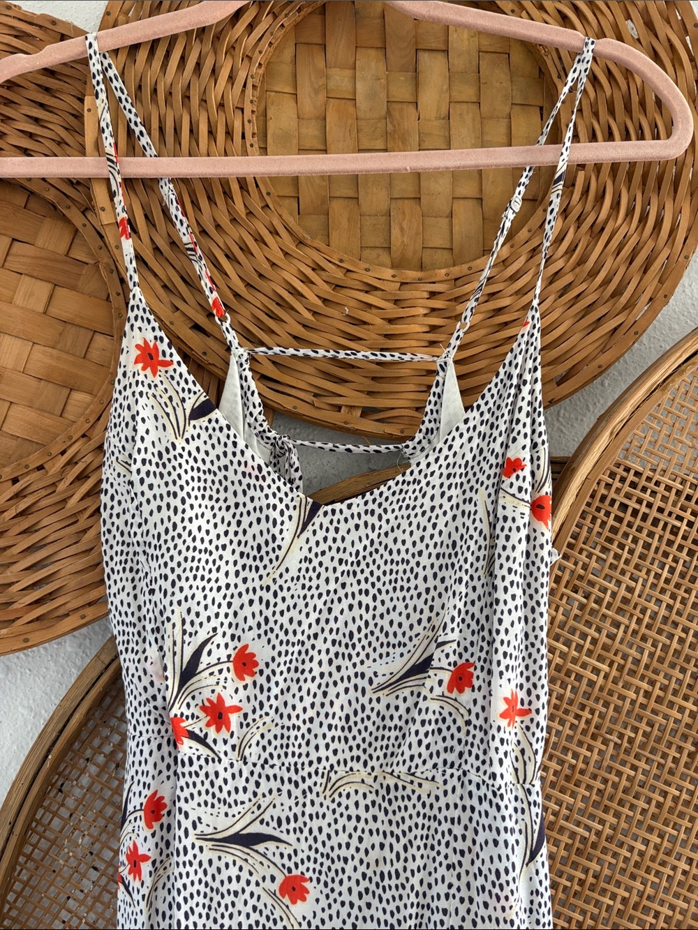 Urban Outfitters Open Back Floral Slip Maxi Dress in White with Red Accents - Picture 2 of 5